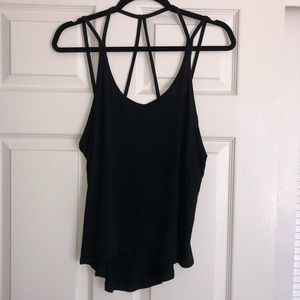 Fun black tank top with strappy design on back